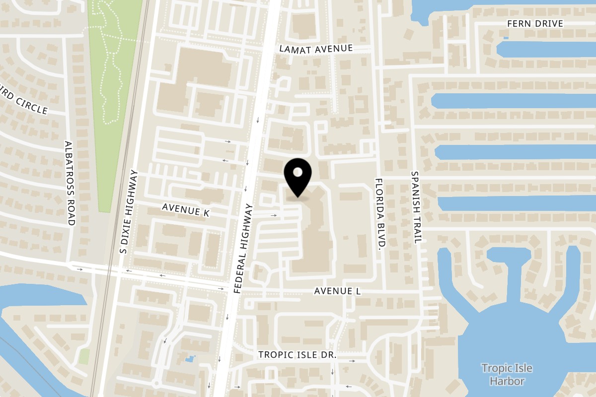 Map showing the location of Delray Pizza on 3025 S Federal Hwy in Delray Beach